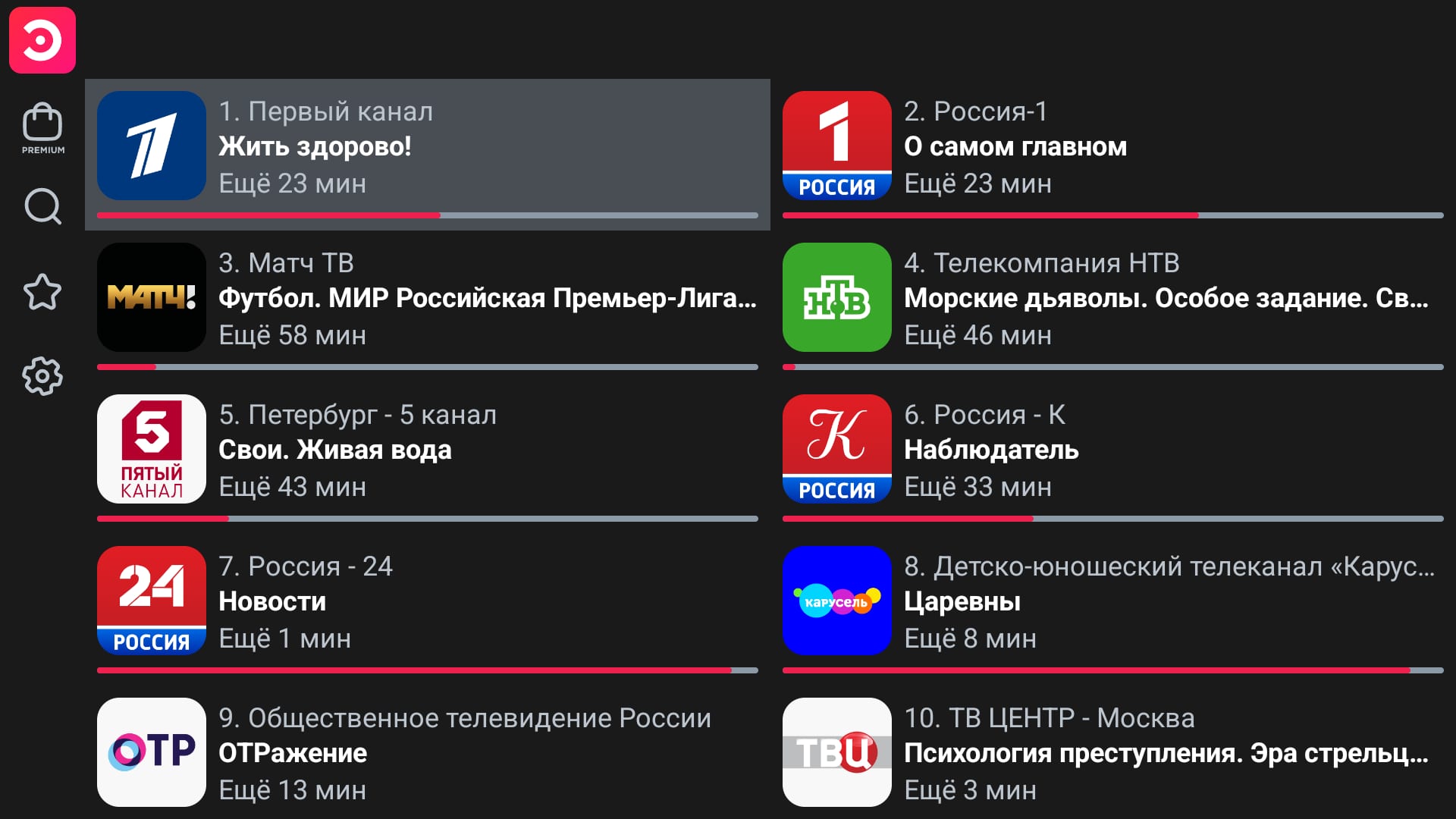 Просмотр ТВ-каналов — экран 3